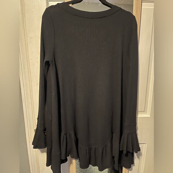 Free People Olivia black tunic dress deep V-neck bohemian EUC NO FLAWS - Picture 3 of 5